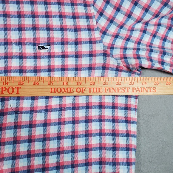 Vineyard Vines Shirt Mens L Pink White Blue Plaid Flannel Classic Fit Preppy - Picture 4 of 9